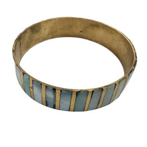 Vintage Blue Chips Inlay Bangle Bracelet Gold Tone
